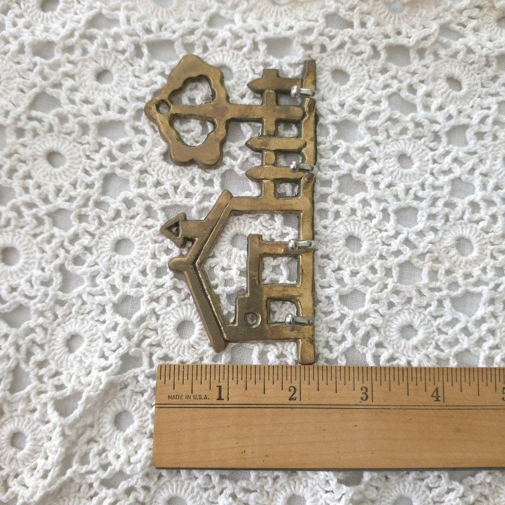 Vintage Brass Key Holder, House Shaped Wall Hook